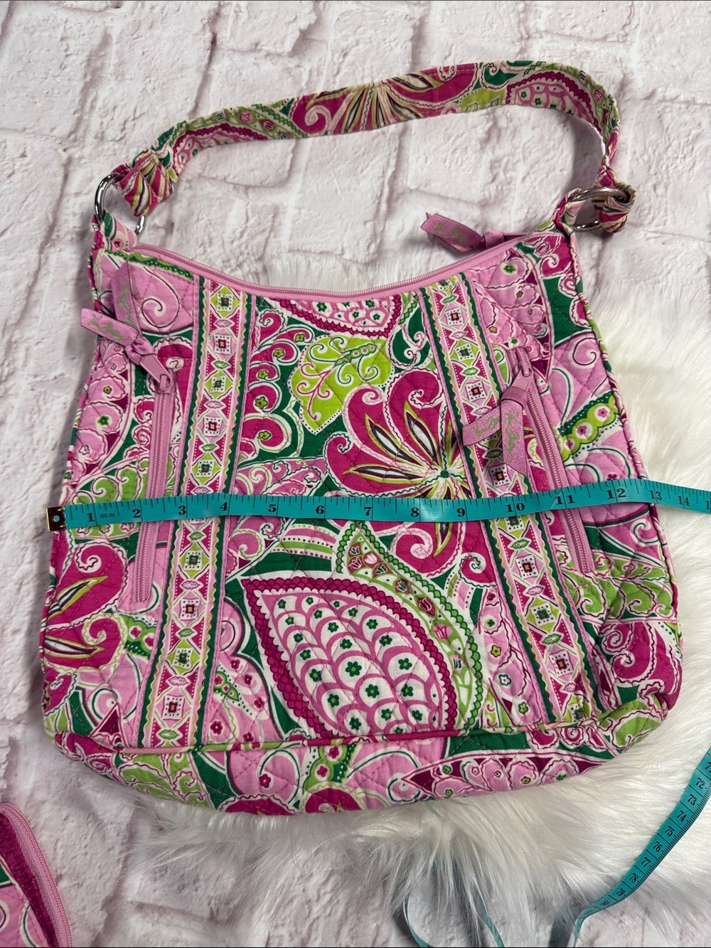 Vera Bradley Pink & Green Paisley Quilted Shoulder Bag with Matching Wallet - Picture 4 of 16